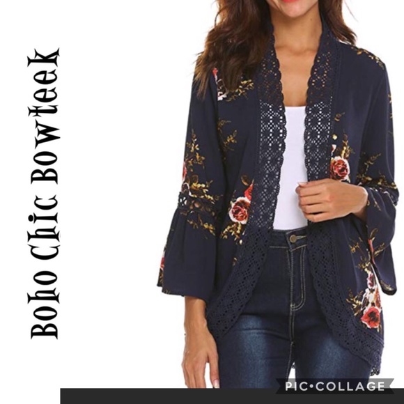 Jackets & Blazers - 🏆Navy Boho Floral Kimono Cardigan